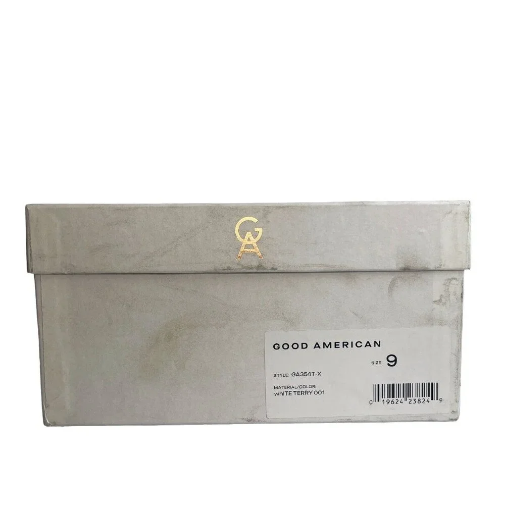 Good American Women Size 9 Heels White Terry GA354T-X NEW Kardashian Gold Accent - Picture 12 of 12
